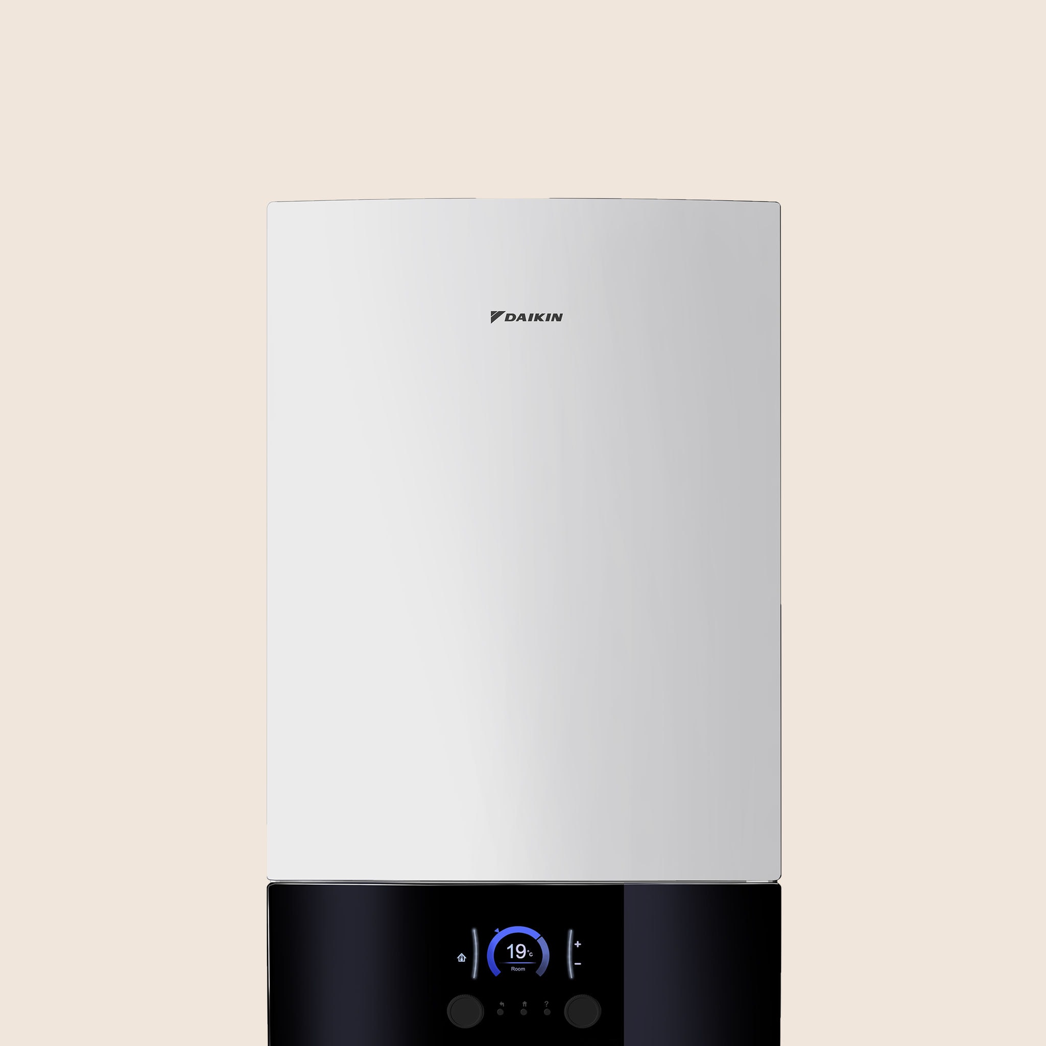 Πρόσοψη της εσωτερικής μονάδας Daikin Altherma 3 R MT W, μια αντλία θερμότητας αέρα-νερού μεσαίας θερμοκρασίας.