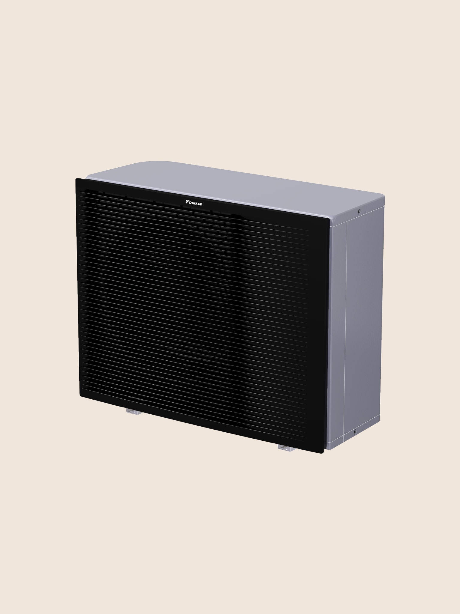 Πρόσοψη από δεξιά της εξωτερικής μονάδας Daikin Altherma 3 R MT W, μια αντλία θερμότητας αέρα-νερού μεσαίας θερμοκρασίας.