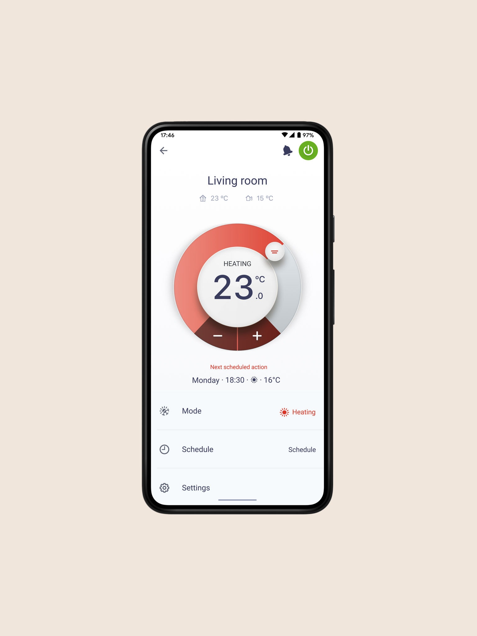 Πρόσοψη smartphone με ανοικτή την εφαρμογή Daikin Onecta