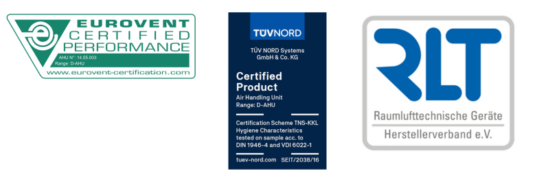 Λογότυπα πιστοποιήσεων διασφάλισης ποιότητας Daikin AHU